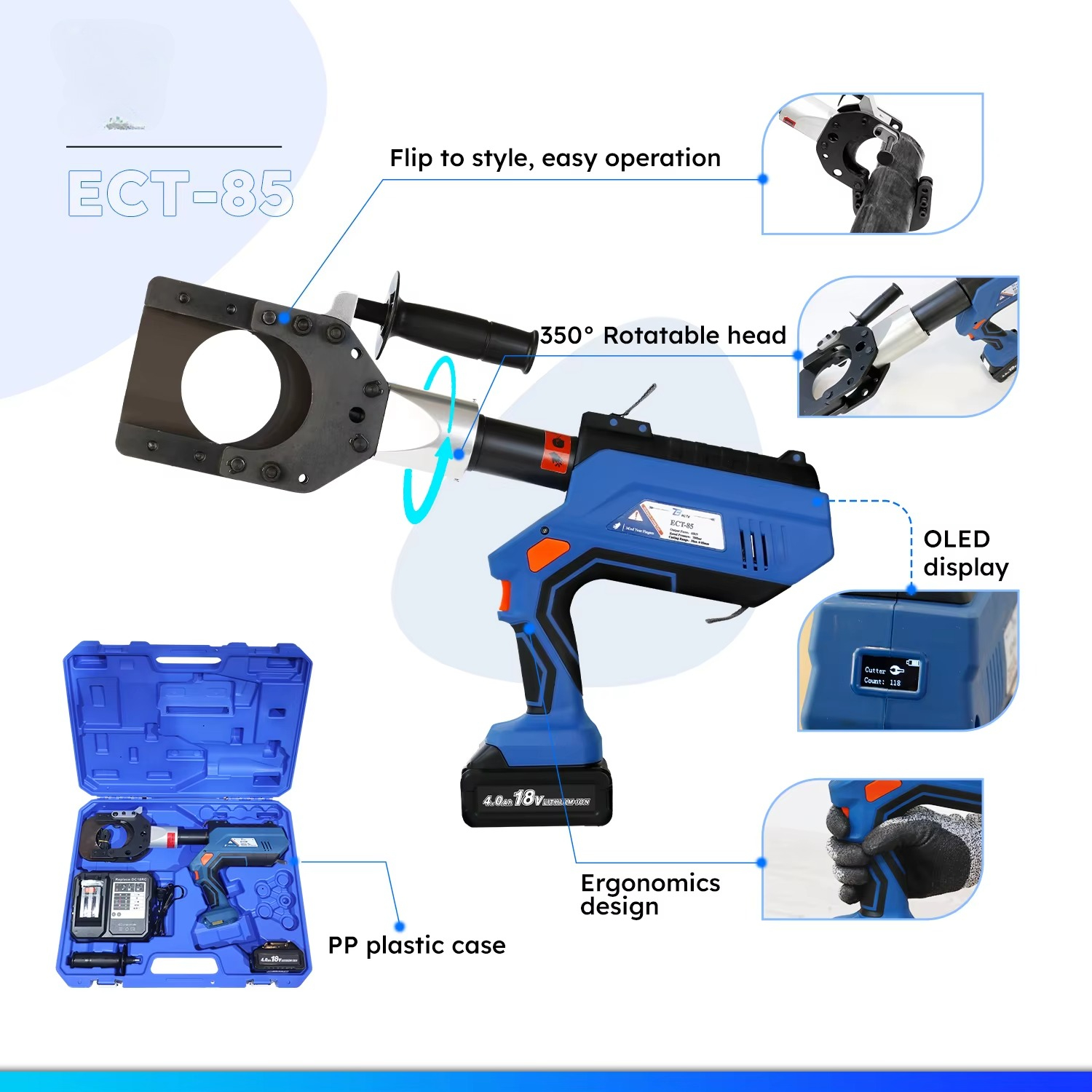 Power Tools Battery - ECT-85 強力85mm OEM工場CE認証済み費用対効果の高い油圧式18Vバッテリーケーブル切断工具