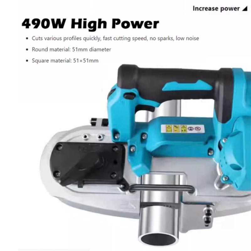 Power Tools Cordless - 490Wポータブルブラシレスバンドソー、ワイヤレスパワーソー、リチウム電池式ハンドヘルド金属・木材切断工具、18Vコードレス切断機