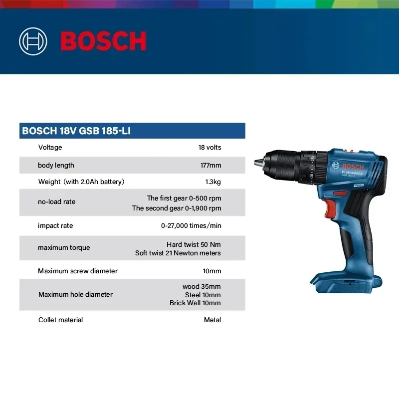 ボッシュ GSB 185-LI 18V ブラシレスコードレス - Power Tools Battery のレビューと価格